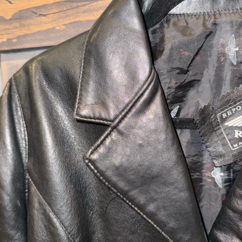 Black Italian Leather coat jacket women’s By Reportage R.G.A - Picture 5 of 8